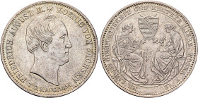 GERMANY. Sachsen, Königreich. Friedrich August II, 1836-1854. Taler 1854 (Silver, 34 mm, 22.23 g, 12 h), on his death. Dresden. FRIEDRICH AUGUST II. ✱...