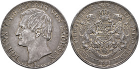 GERMANY. Sachsen, Königreich. Johann, 1854-1873. Doppelter Vereinstaler 1861 B (Silver, 41 mm, 37.08 g, 12 h), Dresden. IOHANN V.G.G. KOENIG VON SACHS...