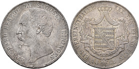 GERMANY. Sachsen-Meiningen. Bernhard II Erich Freund, 1803-1866. Vereinstaler 1854 (Silver, 33 mm, 18.46 g, 12 h), München (Munich). BERNHARD HERZOG Z...