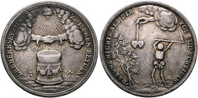 GERMANY. Schlesien (Śląsk). Marriage Medal (Silver, 34 mm, 14.32 g, 12 h), no date (circa 1700). DER HER SEY ZEUGE - ZWISCHEN BEYDEN Radiant Eye of Go...