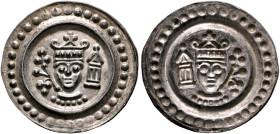 GERMANY. Ulm (Königliche Münzstätte). Friedrich II, 1215-1250. Bracteate (Silver, 22 mm, 0.42 g). Crowned king's head between flowering branch on the ...