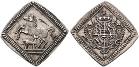 GERMANY. Württemberg-Stuttgart (Stadt). 1/4 Dukat Klippe (Silver, 12 mm, 0.86 g, 12 h), offstrike in silver, no date (1740). Horse leaping left with f...