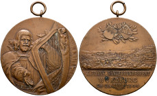 GERMANY. Würzburg (Stadt). Medal 1904 (Bronze, 60 mm, 82.44 g, 12 h), on the 10th Franconian Singers' Union Festival in Würzburg. Bard holding a harp ...