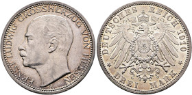 GERMANY. Kaiserreich. Hessen-Darmstadt. Ernst Ludwig, 1892-1918. 3 Mark 1910 A (Silver, 33 mm, 16.66 g, 12 h), Berlin. ERNST LUDWIG GROSSHERZOG VON HE...
