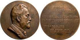 GERMANY. Kaiserreich. Preußen. Wilhelm II, 1888-1918. Medal 1912 (Bronze, 65 mm, 99.31 g, 12 h), on the 70th Birthday of the Ophthalmologist Jakob Sti...