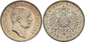 GERMANY. Kaiserreich. Sachsen. Friedrich August III, 1904-1918. 5 Mark 1914 E (Silver, 38 mm, 27.82 g, 12 h), Muldenhütten. FRIEDRICH AUGUST KÖNIG V. ...