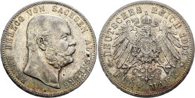 GERMANY. Kaiserreich. Sachsen-Altenburg. Ernst, 1902-1904. 5 Mark 1901 A (Silver, 38 mm, 27.80 g, 12 h), on his 75th birthday. Berlin. ERNST HERZOG VO...