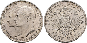 GERMANY. Kaiserreich. Sachsen-Weimar-Eisenach. Wilhelm Ernst, 1901-1918. 5 Mark 1903 A (Silver, 38 mm, 27.77 g, 12 h), on his marriage with Caroline R...
