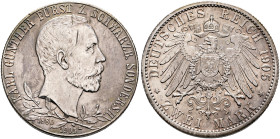 GERMANY. Kaiserreich. Schwarzburg-Sondershausen. Karl Günther, 1880-1909. 2 Mark 1905 (Silver, 28 mm, 11.05 g, 12 h), on the 25th Anniversary of his A...