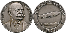GERMANY. Kaiserreich. Württemberg. Wilhelm II, 1891-1918. Medal 1909 (Silver, 33 mm, 14.94 g, 12 h), on the Zeppelin cruises over Lake Constance. By M...
