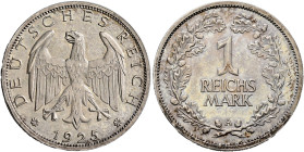 GERMANY. Weimarer Republik. 1918-1933. Reichsmark 1925 A (Silver, 23 mm, 4.85 g, 12 h), Berlin. DEUTSCHES REICH / ✱1925✱ Heraldic eagle. Rev. 1 / REIC...