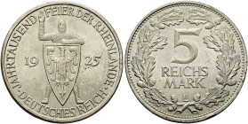 GERMANY. Weimarer Republik. 1918-1933. 5 Reichsmark 1925 E (Silver, 36 mm, 25.08 g), On the 1000th Anniversary of the Rhineland. Muldenhütten. JAHRTAU...