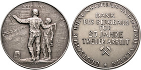 GERMANY. Weimarer Republik. 1918-1933. Medal (Silver, 51 mm, 38.67 g, 12 h), on 25th Years of Service in the mining industry. By F. W. Hörnlein, no da...