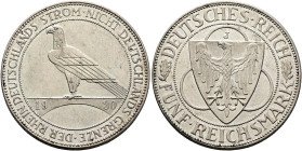 GERMANY. Weimarer Republik. 1918-1933. 5 Mark 1930 J (Silver, 36 mm, 24.87 g, 1 h), on the so called 'Rheinlandräumung', Hamburg. •DER RHEIN DEUTSCHLA...