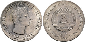 GERMANY. German Democratic Republic. 1949-1990. 10 Mark 1966 (Silver, 31 mm, 17.04 g, 12 h), on the 125th Anniversary of the Death of Karl Friedrich S...