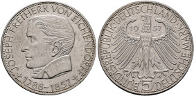 GERMANY. Bundesrepublik Deutschland. 1949-present. 5 Deutsche Mark 1957 J (Silver, 29 mm, 11.22 g, 12 h), on the 100th Anniversary of the death of Jos...