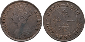 HONG KONG, British Administration. Victoria, 1837-1901. Cent 1879 (Bronze, 28 mm, 7.44 g, 6 h), variety with 15 pearls in left arch and four in center...