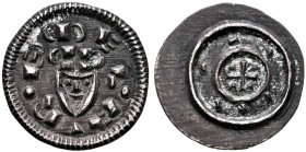 HUNGARY. Béla II, 1131-1141. Denier (Silver, 12 mm, 0.36 g), no date. B•E•L•A•R•E•X• Triangle shaped crowned head facing forward. Rev. Cross within in...