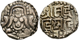INDIA, Medieval. Gahadavalas of Kanauj. Govinda Chandra, 1114-1154. Dinar (Electrum, 17 mm, 3.82 g, 5 h). Goddess Lakshmi seated facing. Rev. SRIMAD G...