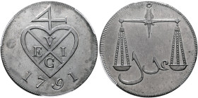 INDIA, Colonial. British India. Bombay Presidency. 1 1/2 Pice (6 Reas) 1791 (Bronze, 28 mm, 9.71 g, 7 h), Soho (Birmingham) mint. V E I C Balemark 'Un...