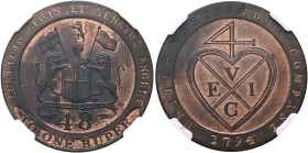 INDIA, Colonial. British India. Madras Presidency. 1/48 Rupee 1791 (Bronze, 30 mm, 13.34 g, 6 h), lettered edge variety. Soho (Birmingham) mint. AUSPI...