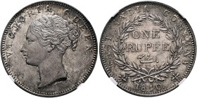 INDIA, Colonial. British India. Victoria, 1837-1901. Rupee 1840 B (Silver, 31 mm, 11.66 g, 12 h), type B/4 with 19 berries, Bombay (Mumbai). VICTORIA ...