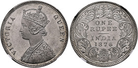 INDIA, Colonial. British India. Victoria, 1837-1901. Rupee 1876 C (Silver, 30 mm, 11.66 g, 12 h), Calcutta (Kolkata). VICTORIA - QUEEN Crowned bust of...