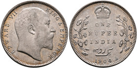 INDIA, Colonial. British India. Edward VII, 1901-1910. Rupee 1904 B (Silver, 31 mm, 11.69 g, 12 h), Bombay (Mumbai). EDWARD VII - KING & EMPEROR Bare ...