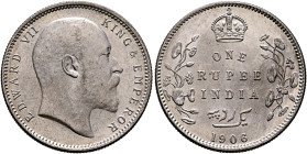 INDIA, Colonial. British India. Edward VII, 1901-1910. Rupee 1906 (Silver, 31 mm, 11.69 g, 12 h), Calcutta (Kolkata). EDWARD VII - KING & EMPEROR Bare...