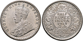 INDIA, Colonial. British India. George V, 1910-1936. 1/2 Rupee 1923 (Silver, 24 mm, 5.87 g, 12 h), Calcutta (Kolkata). GEORGE V KING - EMPEROR Crowned...