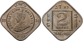 INDIA, Colonial. British India. George V, 1910-1936. 2 Annas 1934 (Copper-Nickel, 25 mm, 5.83 g, 12 h), Calcutta (Kolkata). GEORGE V KING - EMPEROR Cr...