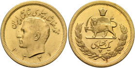 IRAN, Pahlavis. Muhammad Reza Shah, AH 1320-1358 / AD 1941-1979. Pahlavi SH 1331 = 1952 (Gold, 22 mm, 8.11 g, 12 h), Tehran. محمّدرضا شاه پهلوی شاهنشا...