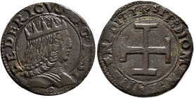 ITALY. Napoli (Regno). Frederico III (IV d'Aragona), 1496-1501. Sestino (Bronze, 21 mm, 2.64 g, 1 h), no date (1498-1501). FEDERICVS◦D◦G◦R◦SI Crowned ...