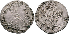 ITALY. Sicilia (Regno). Filippo II di Spagna, 1554-1598. 4 Tari 1558 (Silver, 32 mm, 11.69 g, 12 h), Messina. PHILIPP - VS✱D✱G Cuirassed bust of Phili...