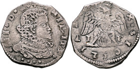 ITALY. Sicilia (Regno). Filippo IV di Spagna, 1621-1665. 4 Tari 1616 IP (Silver, 29 mm, 10.48 g, 2 h), Messina. PHILIPP - IIII✱D✱G Cuirassed bust of P...