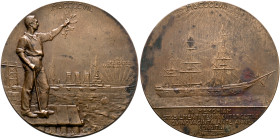 ITALY. Trieste. Medal 1907 (Bronze, 60 mm, 79.84 g, 12 h), on the 50th Anniversary of the Shipyard Stabilimente Technici Triestino. By H. Schäfer. MDC...