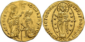 ITALY. Venezia (Venice). Giovanni Delfino, 1356-1361. Ducat (Gold, 20 mm, 3.56 g, 10 h). IO DЄLPhVNO - •S•M•VЄNЄTI St. Mark standing right, holding bo...