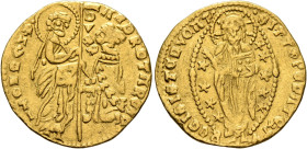 ITALY. Venezia (Venice). Andrea Contarini, 1367-1382. Ducato (Gold, 20 mm, 3.51 g, 5 h). ANDR QTARЄNO - •S M VЄNЄTI St. Mark standing right, holding b...