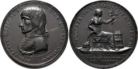 ITALY. Repubblica Cisalpina. 1797-1802. Medal 1797 (Bronze, 43 mm, 54.76 g, 12 h), on the Treaty of Campo Formio. By J-M. Chavanne. UONAPARTE GÈNÈRAL ...
