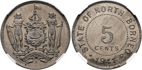 MALAY ARCHIPELAGO, Colonial. British North Borneo. George VI, King of the United Kingdom and Emperor of India, 1936-1952. 5 Cents 1941 H (Copper-Nicke...