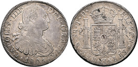 MEXICO, Colonial. Carlos IV, king of Spain, 1788-1808. 8 Reales 1806 (Silver, 40 mm, 27.06 g, 12 h), Ciudad de México (Mexico City). CAROLUS•IIII•DEI•...
