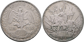 MEXICO, Republic (Second). 1867-present. Peso 1910 (Silver, 39 mm, 27.06 g, 6 h), so-called Caballito, on the 100th Anniversary of the 'Grito De Dolor...