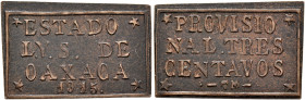 MEXICO, Revolución Mexicana. Estado Libre y Soberano de Oaxaca, June 1915–March 1916. Oaxaca. 3 Centavos 1915 (Copper, 24 mm, 2.32 g, 12 h), dies by T...