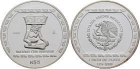 MEXICO, Republic (Second). 1867-present. 5 Pesos 1993 Mo (Silver, 40 mm, 31.10 g, 6 h), on the Anciano con Brasero from Veracruz. Variety with mint ma...