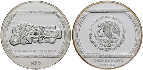 MEXICO, Republic (Second). 1867-present. 5 Pesos 1993 Mo (Silver, 40 mm, 31.10 g, 6 h), on the Palma con Cocodrilo from Veracruz, Ciudad de México (Me...