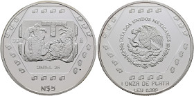 MEXICO, Republic (Second). 1867-present. 5 Pesos 1994 Mo (Silver, 40 mm, 31.10 g, 6 h), on the Dintel 26 de Yaxchilán monolith, Ciudad de México (Mexi...