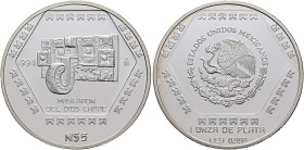 MEXICO, Republic (Second). 1867-present. 5 Pesos 1994 Mo (Silver, 40 mm, 31.10 g, 6 h), on the Mascaron Del Dios Chaac, Ciudad de México (Mexico City)...