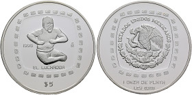 MEXICO, Republic (Second). 1867-present. 5 Pesos 1996 Mo (Silver, 40 mm, 31.10 g, 6 h), on the Luchador from the Olmecs, Ciudad de México (Mexico City...