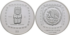 MEXICO, Republic (Second). 1867-present. 5 Pesos 1996 Mo (Silver, 40 mm, 31.10 g, 6 h), on the Hombre Jaguar from the Olmecs, Ciudad de México (Mexico...