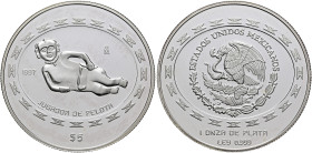 MEXICO, Republic (Second). 1867-present. 5 Pesos 1997 Mo (Silver, 40 mm, 31.10 g, 6 h), on the Jugador de Pelota from Teotihuacán, Ciudad de México (M...